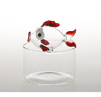 Blown fish glass - Coupelle et son inséparable poisson